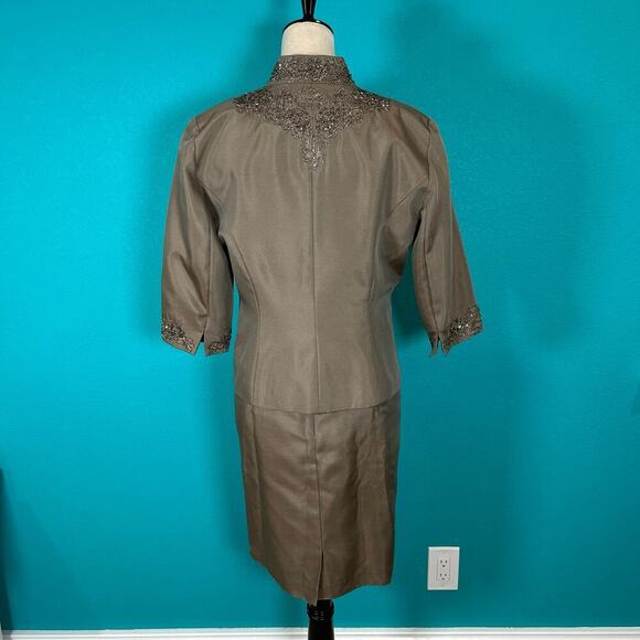 Alex Evenings Brown Beaded Midi & Jacket 2 Piece Dress Wedding Size  10P - Picture 3 of 8